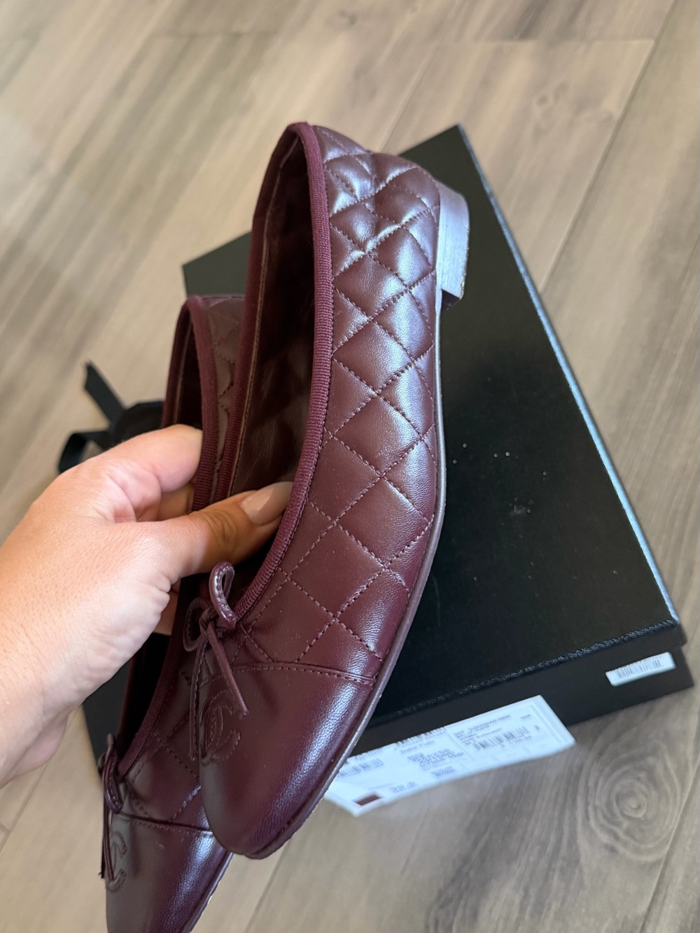 CHANEL Burgundy Quilted Leather Ballerina Flats with Bow - Picture 3 of 7